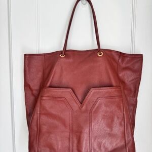 RARE Authentic YSL Yves Saint Laurent Lucky Chyc Brown Leather Tote Bag Purse